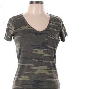 Socialite Green V-neck Camo Top
